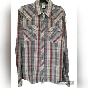 True Religion Long sleeve Pearl Snap Western Shirt Plaid Men's XXL Tan Red